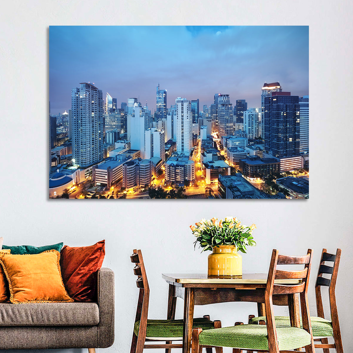 Manila Cityscape at Dusk Wall Art in a room, landscape