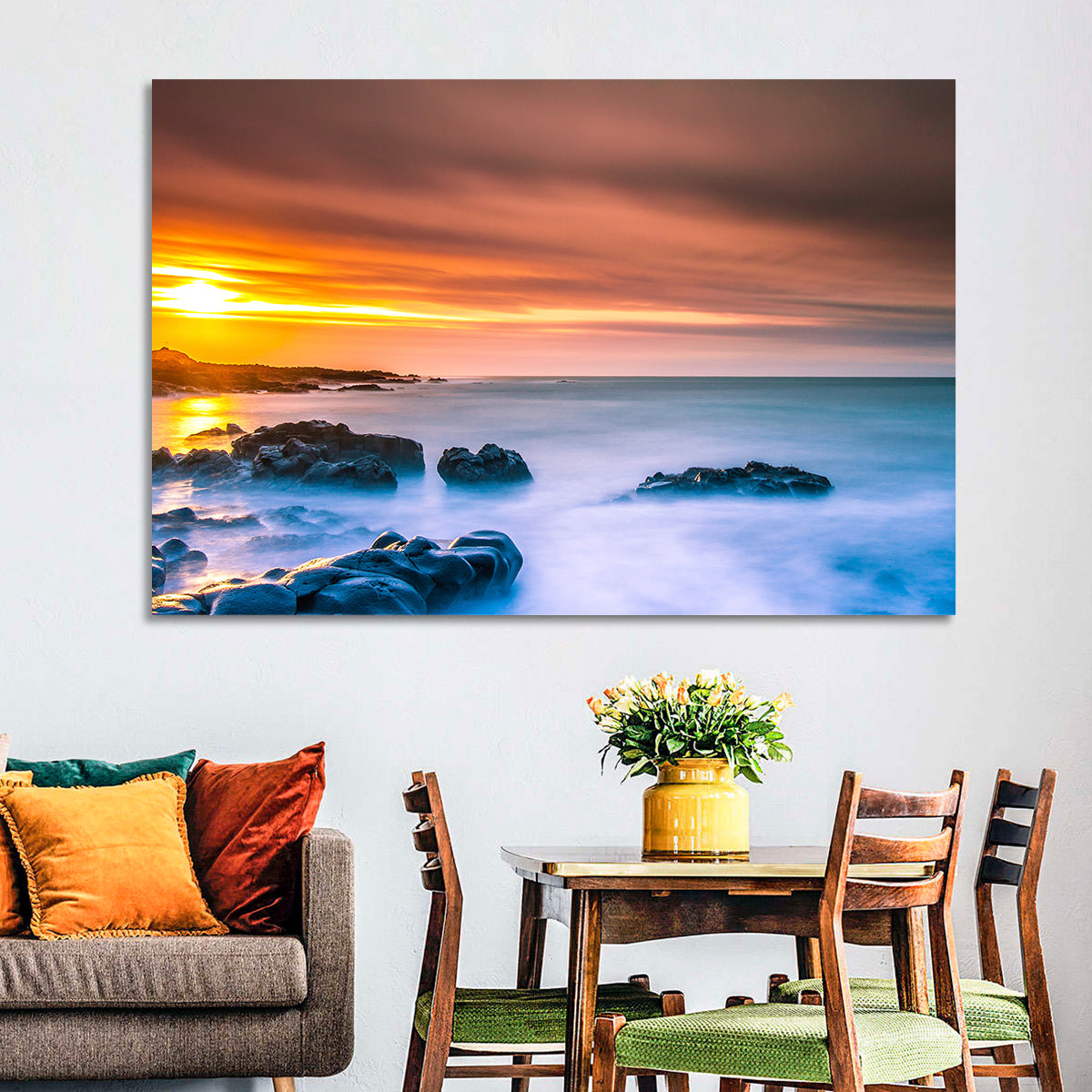 Reykjanes Golden Hour Beach Wall Art in a room, landscape