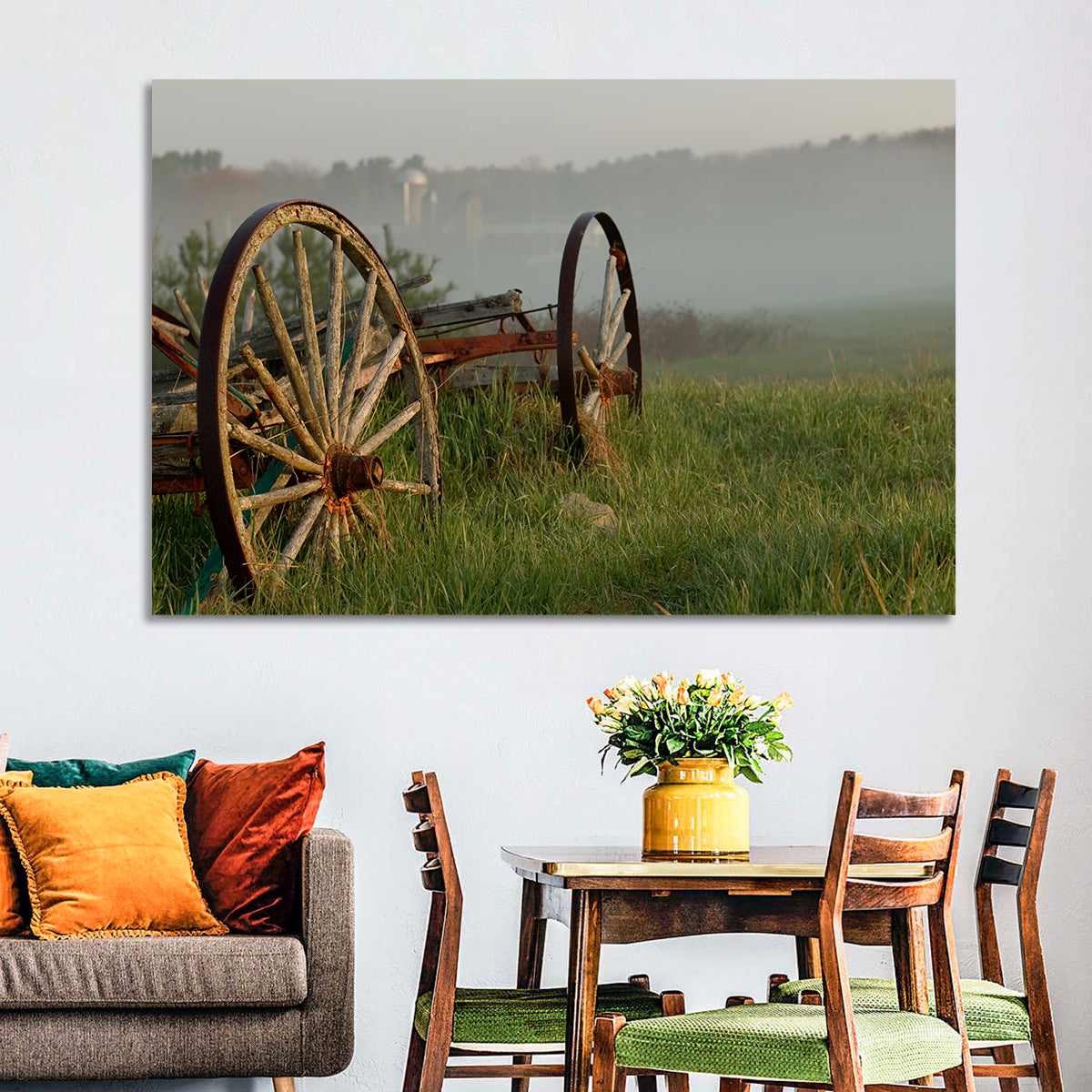 Weathered Wagon in Morning Mist Wall Art