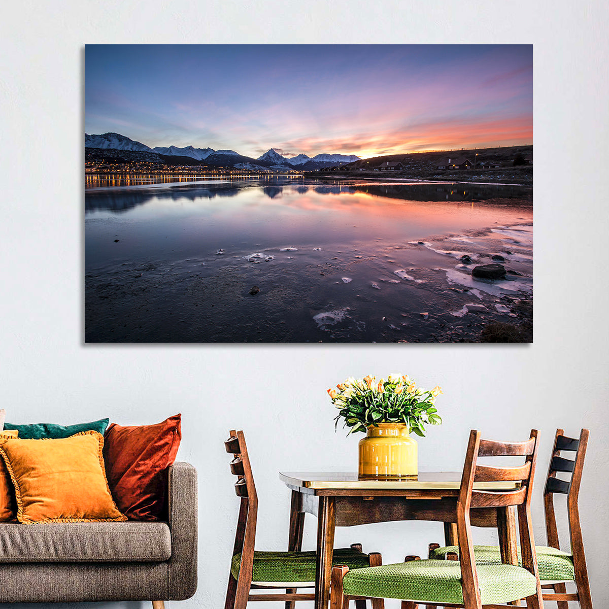 Ushuaia Twilight Reflection Wall Art in a room, landscape