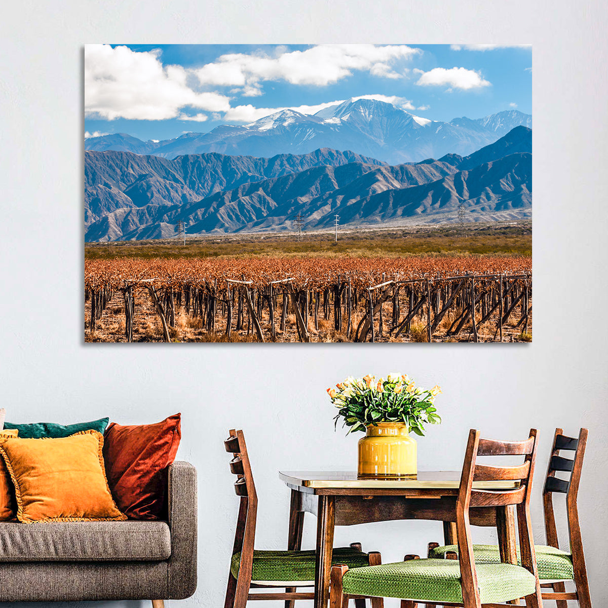 Vineyard Below Aconcagua Wall Art in a room, landscape