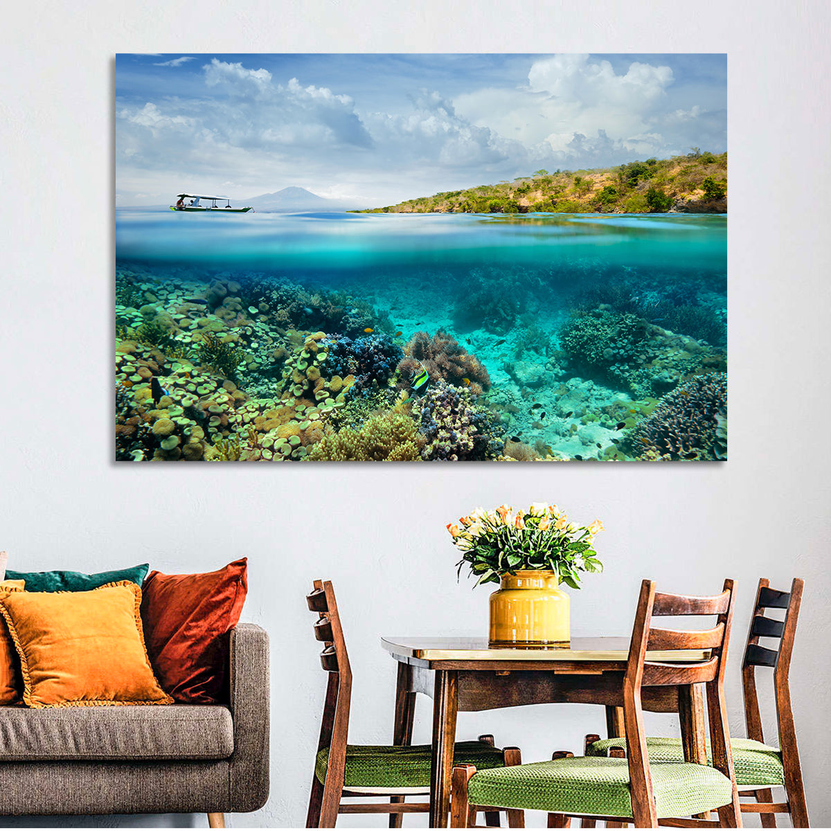 Menjangan Island Split View Wall Art in a room, landscape