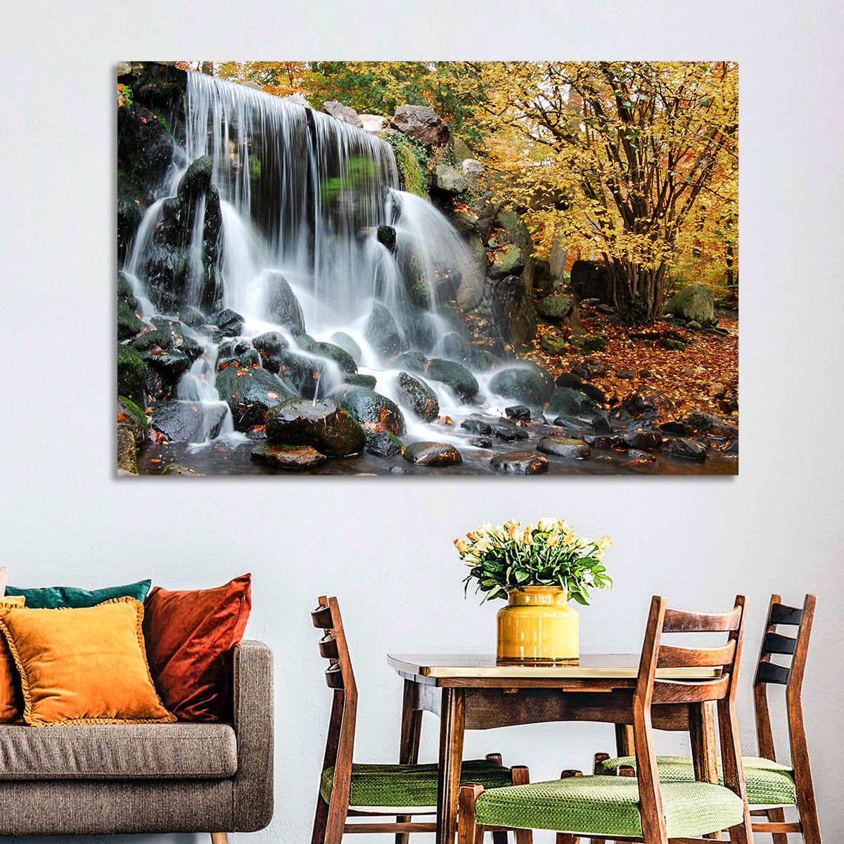 Autumn Waterfall at Sonsbeek Park Wall Art in a room, landscape