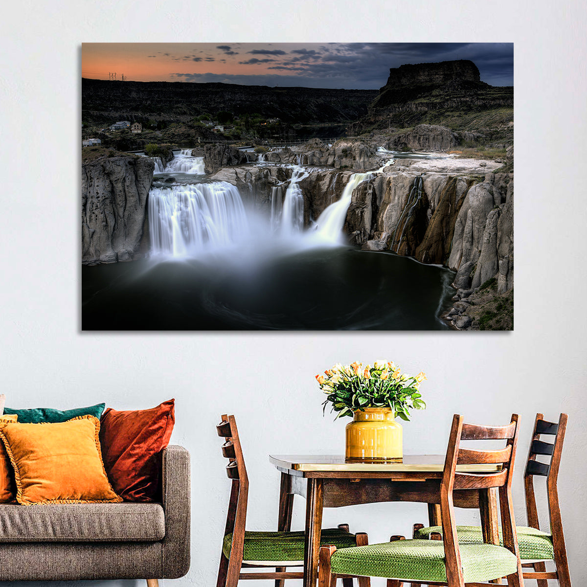 Shoshone Falls at Dusk Wall Art in a room, landscape