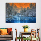 Sunset Over Winter Forest Lake Wall Art