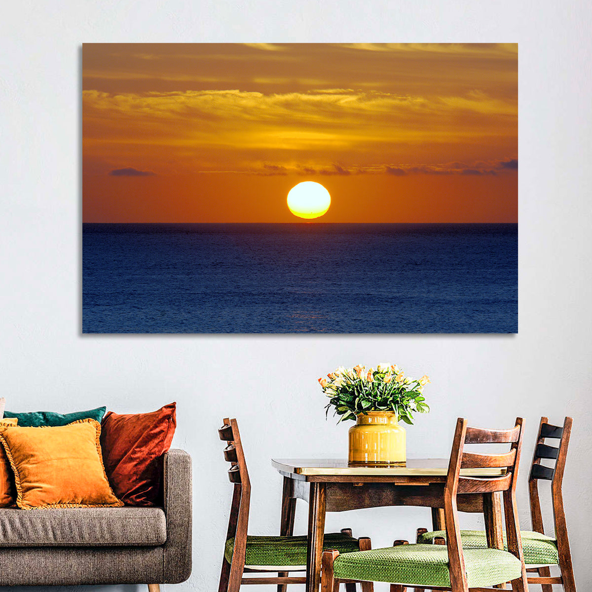 Golden Pacific Sunrise Wall Art in a room, landscape