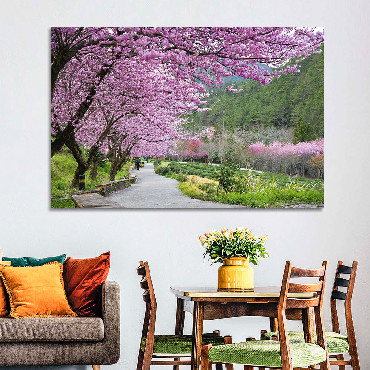 Sakura Garden Taiwan Wall Art in a room, landscape
