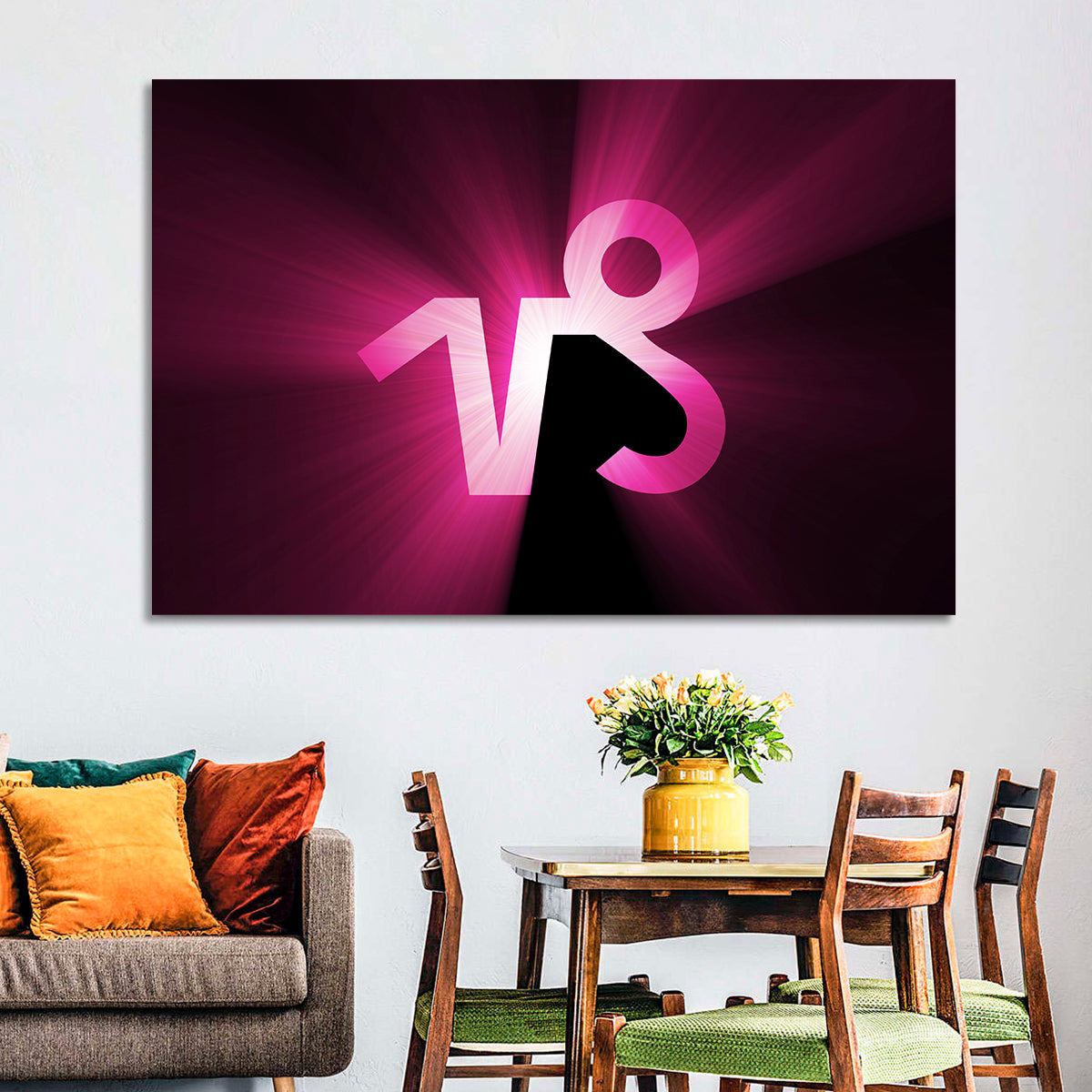 Glowing Capricorn Symbol Wall Art in a room, landscape
