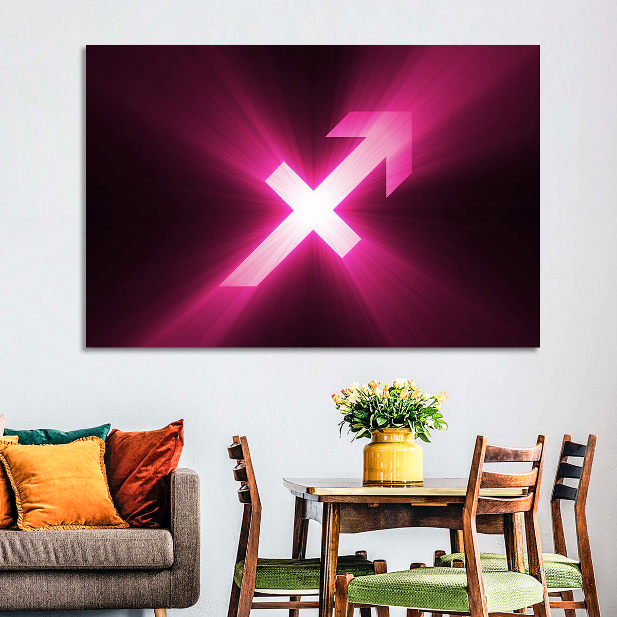 Cosmic Sagittarius Symbol Wall Art in a room, landscape
