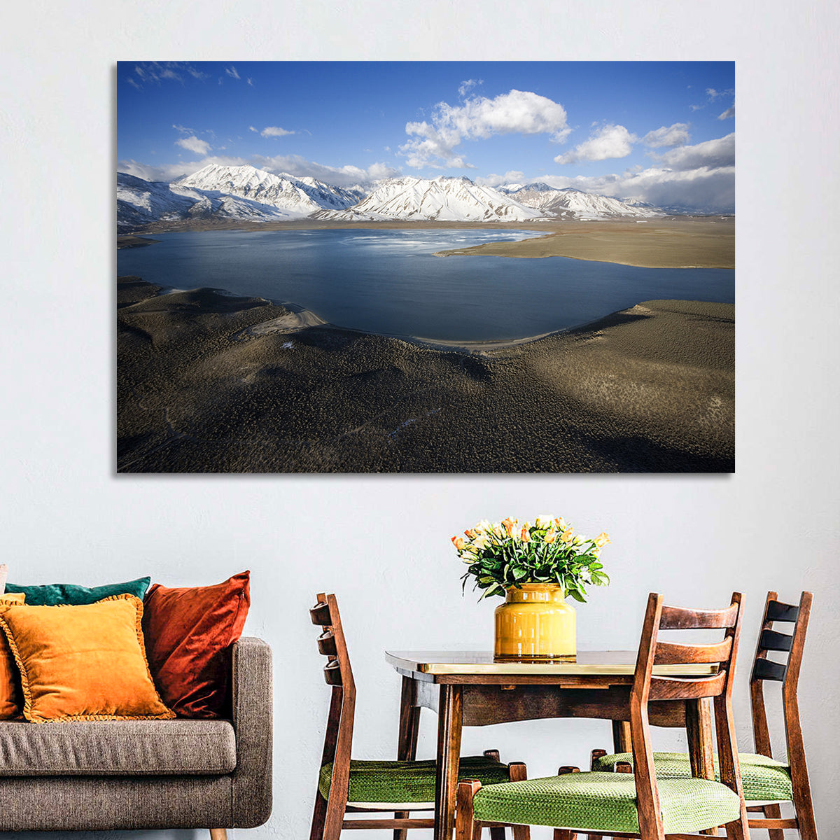 Lake Crowley Aerial View Wall Art in a room, landscape