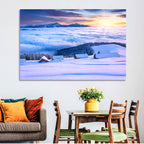 Snowy Cabins Above Clouds Wall Art