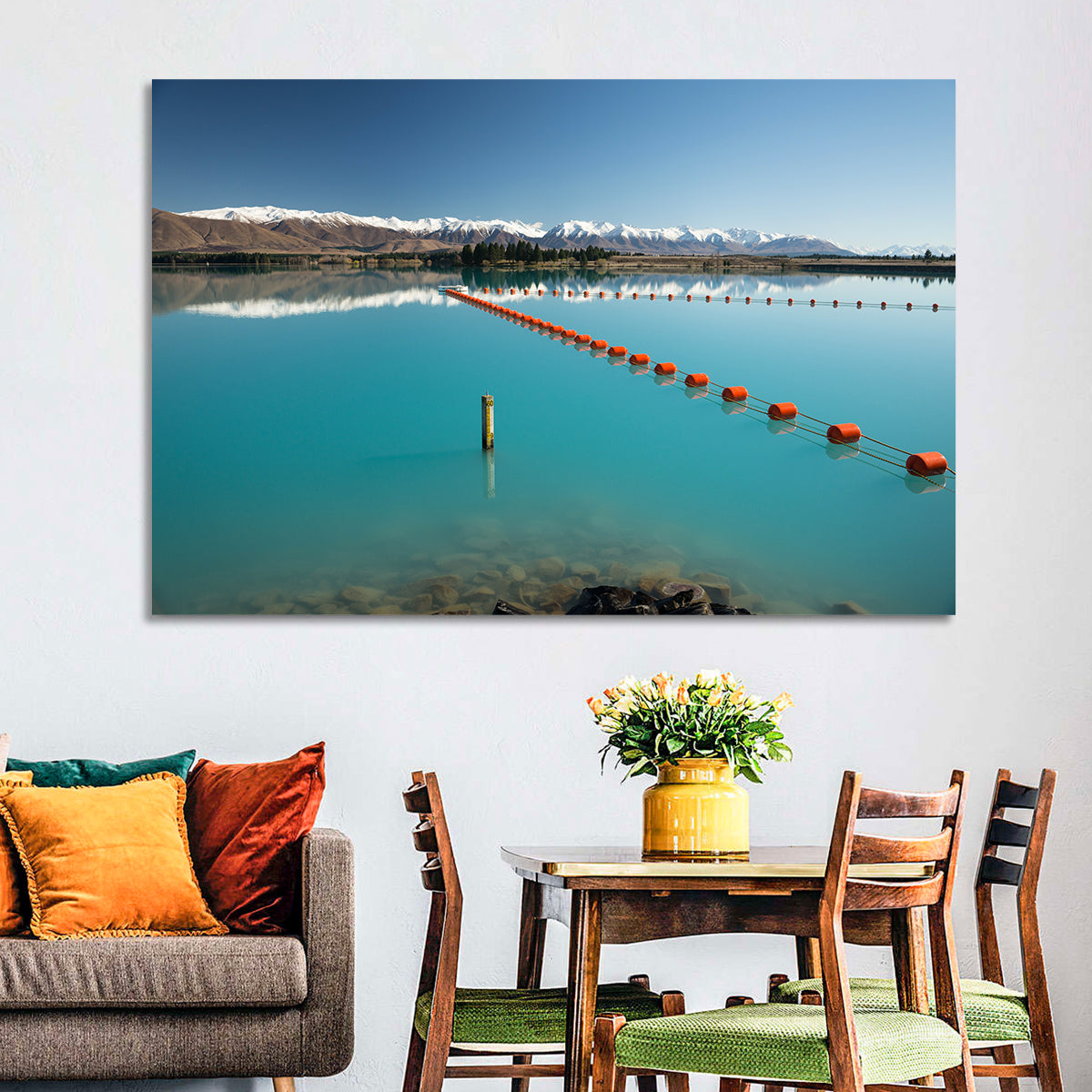 Lake Ruataniwha Reflection Wall Art in a room, landscape