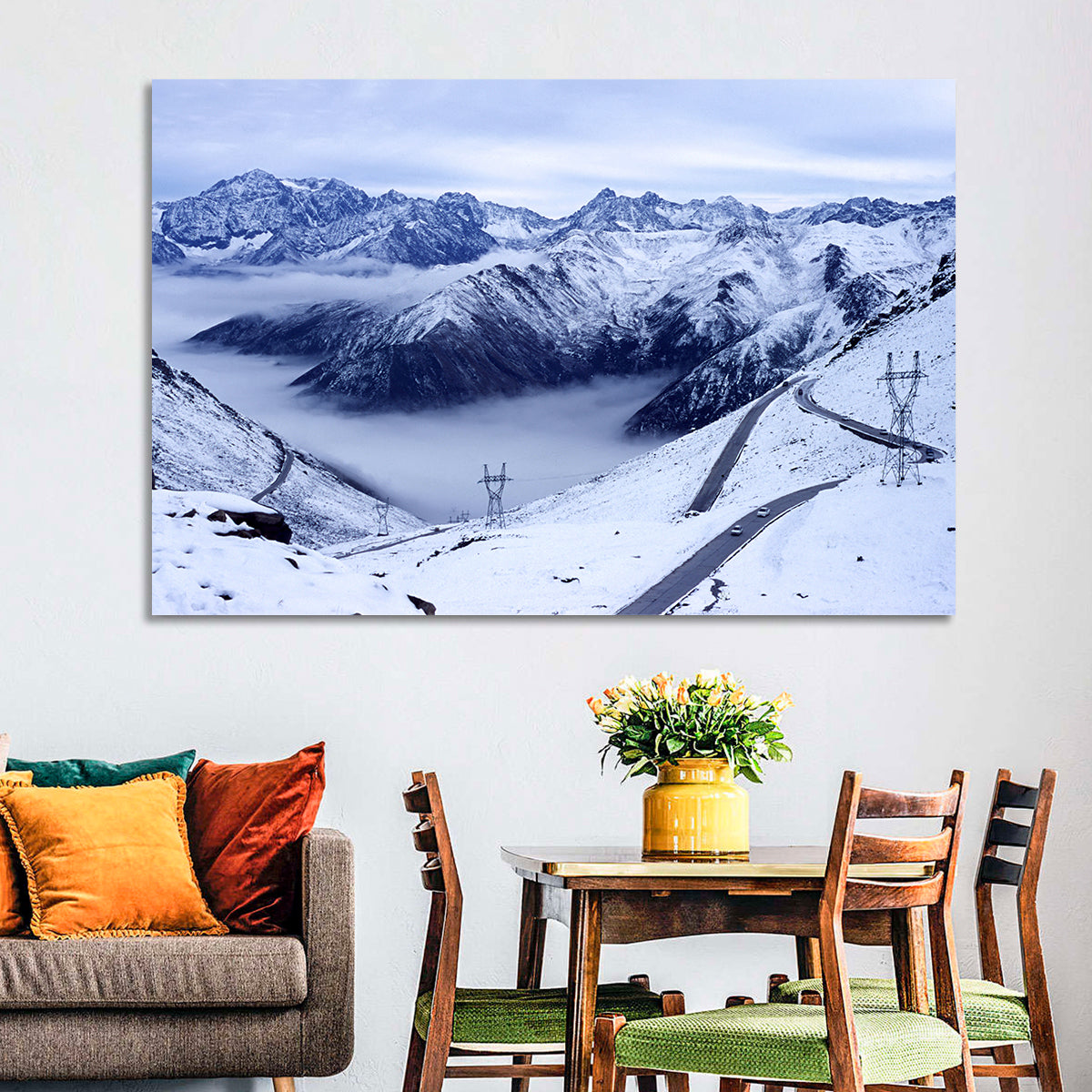 Sichuan Snowy Mountain Pass Wall Art in a room, landscape