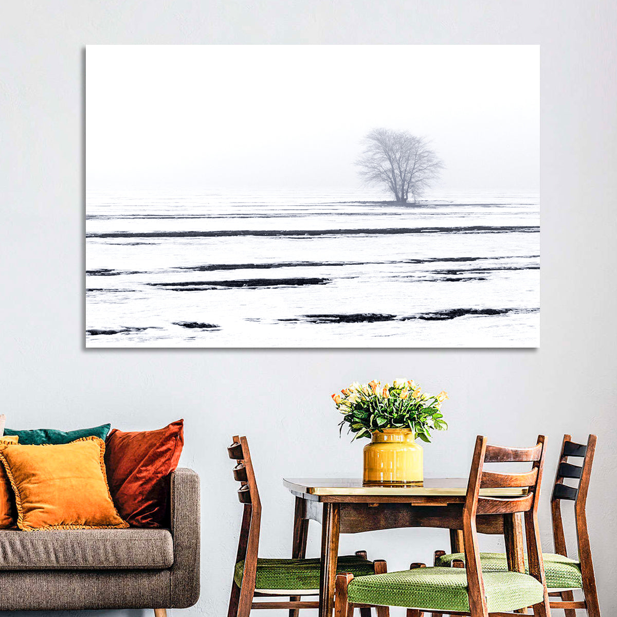 Foggy Winter Field with Lone Tree Wall Art