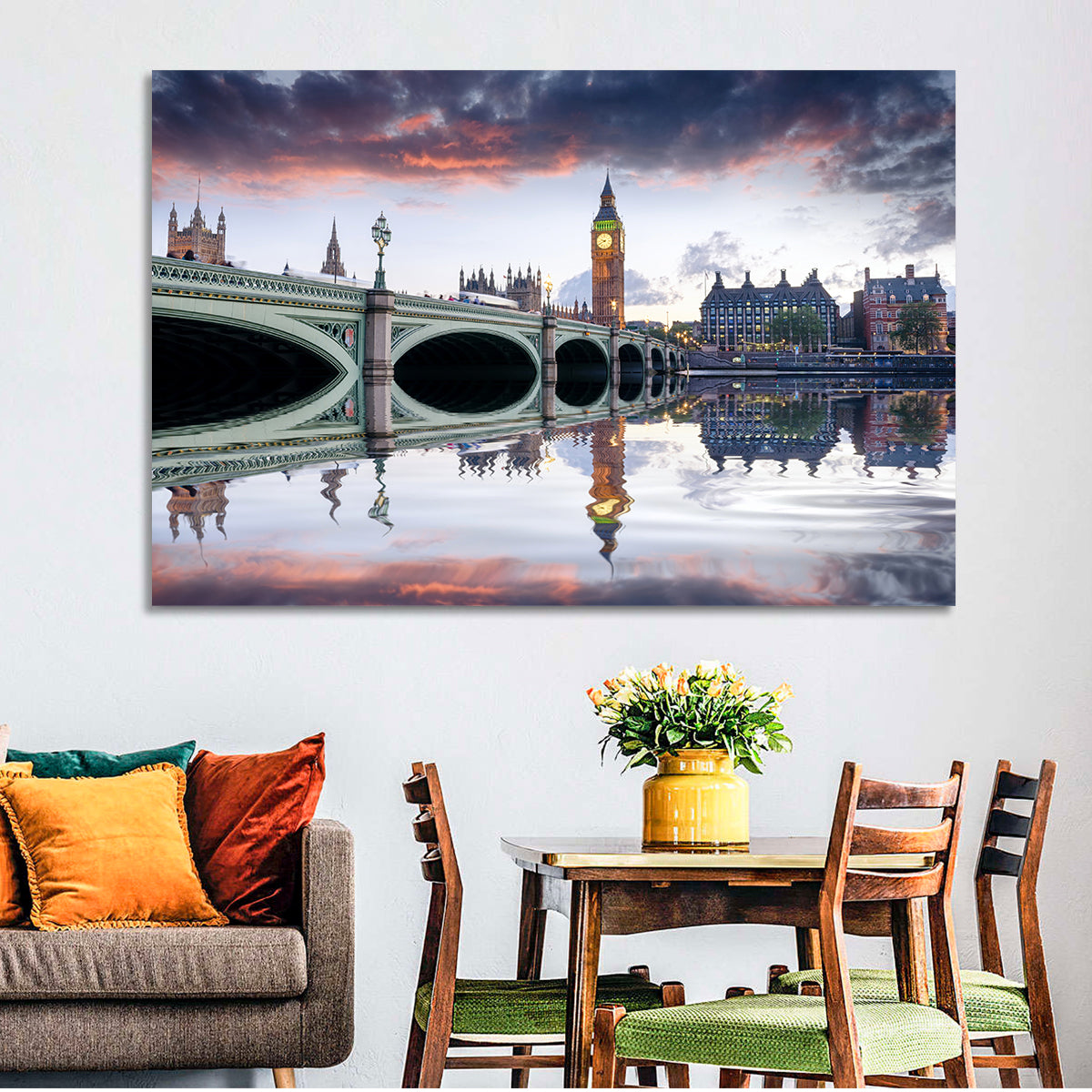 Westminster Bridge at Dusk Wall Art in a room, landscape