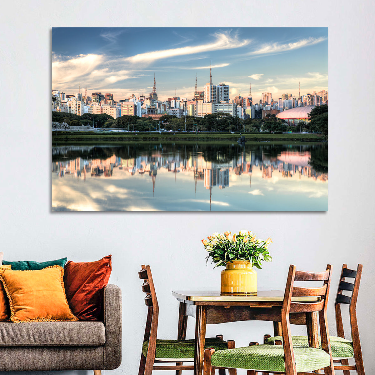Ibirapuera Park Golden Hour Reflection Wall Art in a room, landscape