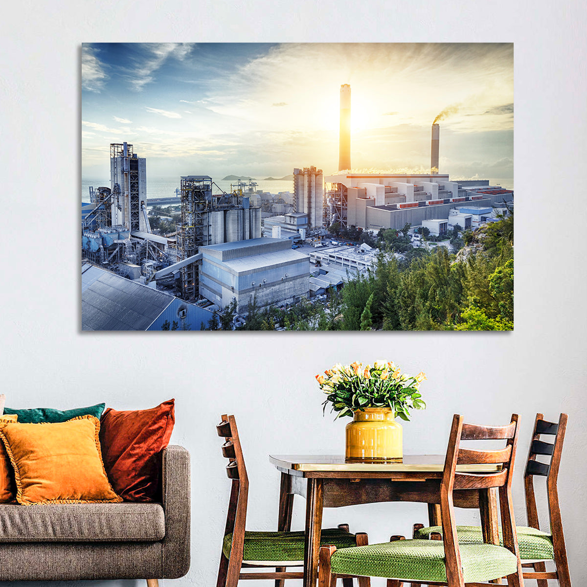 Coastal Power Plant at Sunrise Wall Art