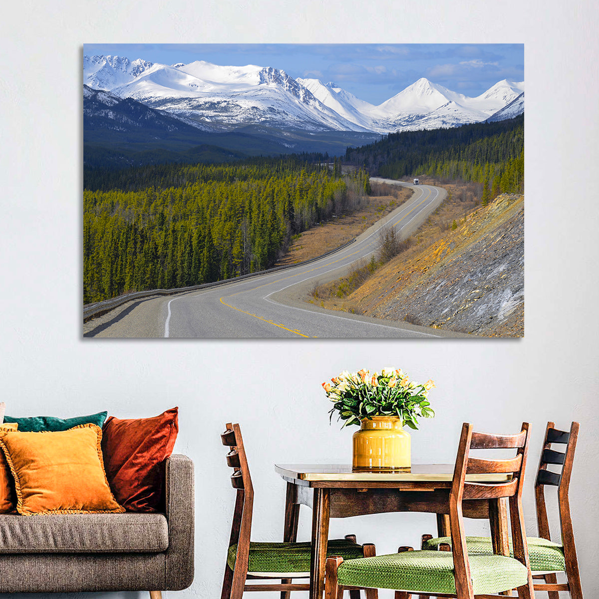 Alaska Highway Winding Road and Rv Wall Art in a room, landscape
