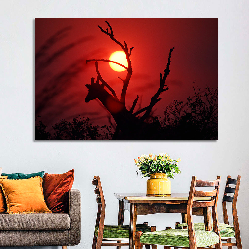 Giraffe Silhouette at Sunset Wall Art