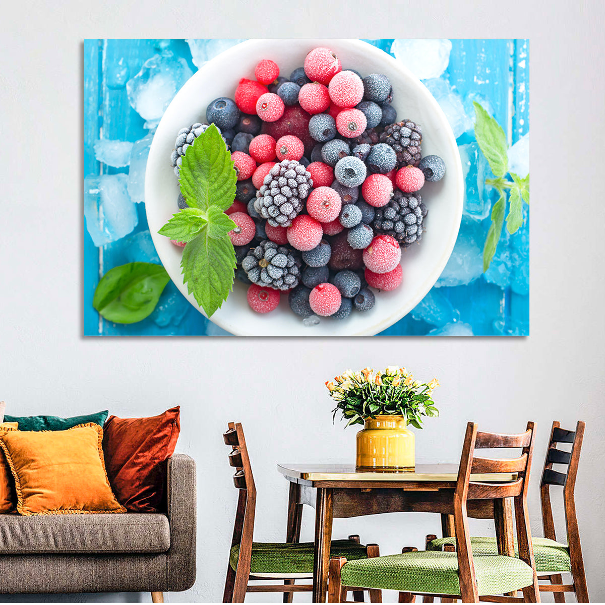 Frozen Berry Bowl Wall Art in a room, landscape