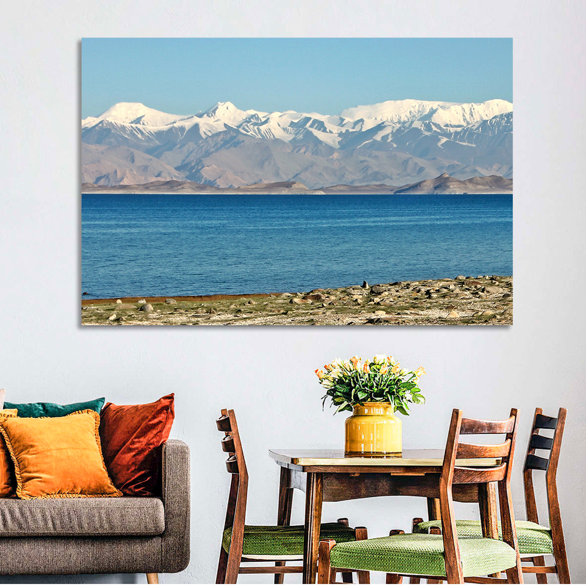 Karakul Lake and Pamir Mountains Wall Art in a room, landscape