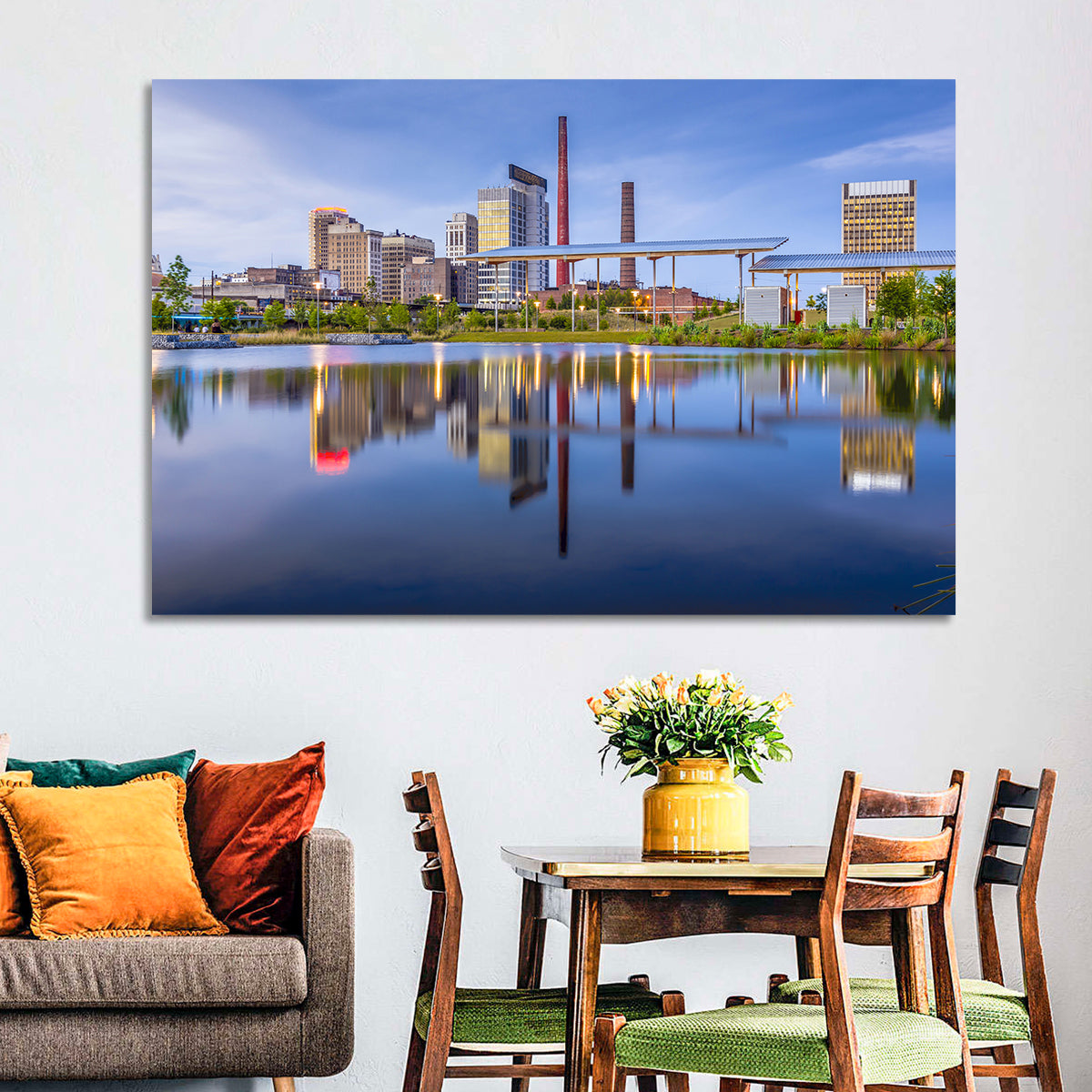 Birmingham Skyline Reflection at Twilight Wall Art