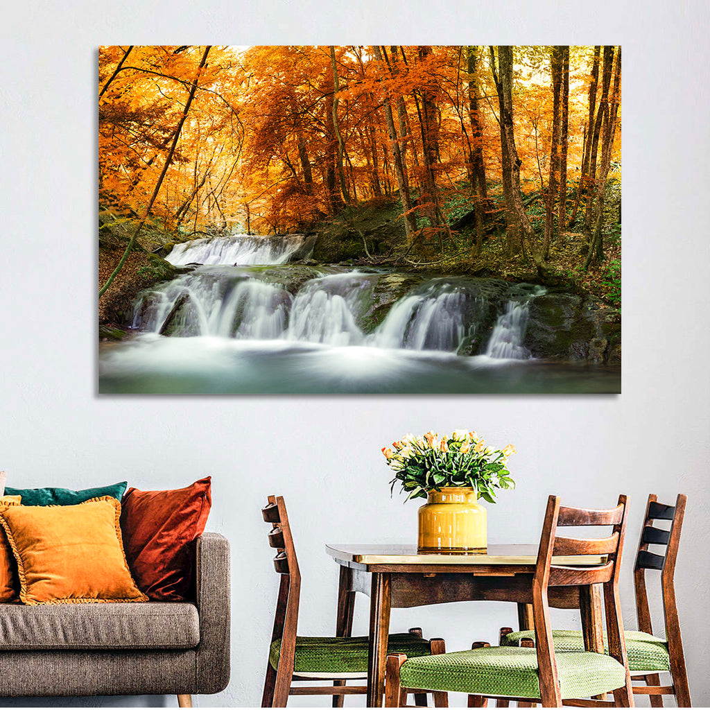 Autumn Forest Waterfall Wall Art