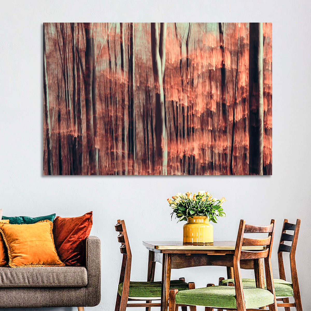 Autumn Forest Blur Wall Art in a room, landscape