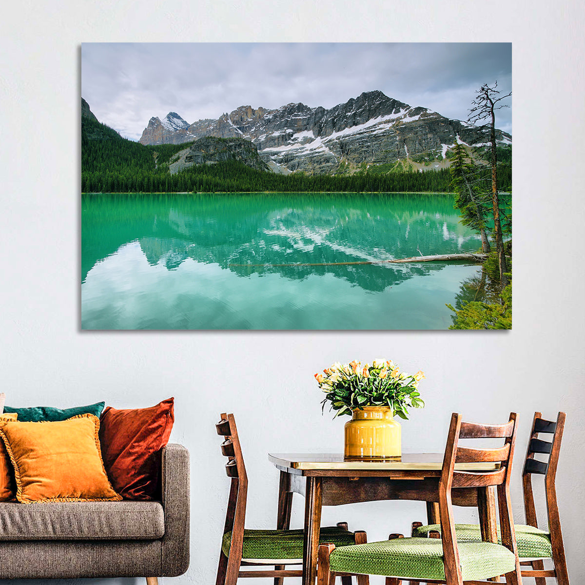 Lake O'hara Reflection Wall Art in a room, landscape
