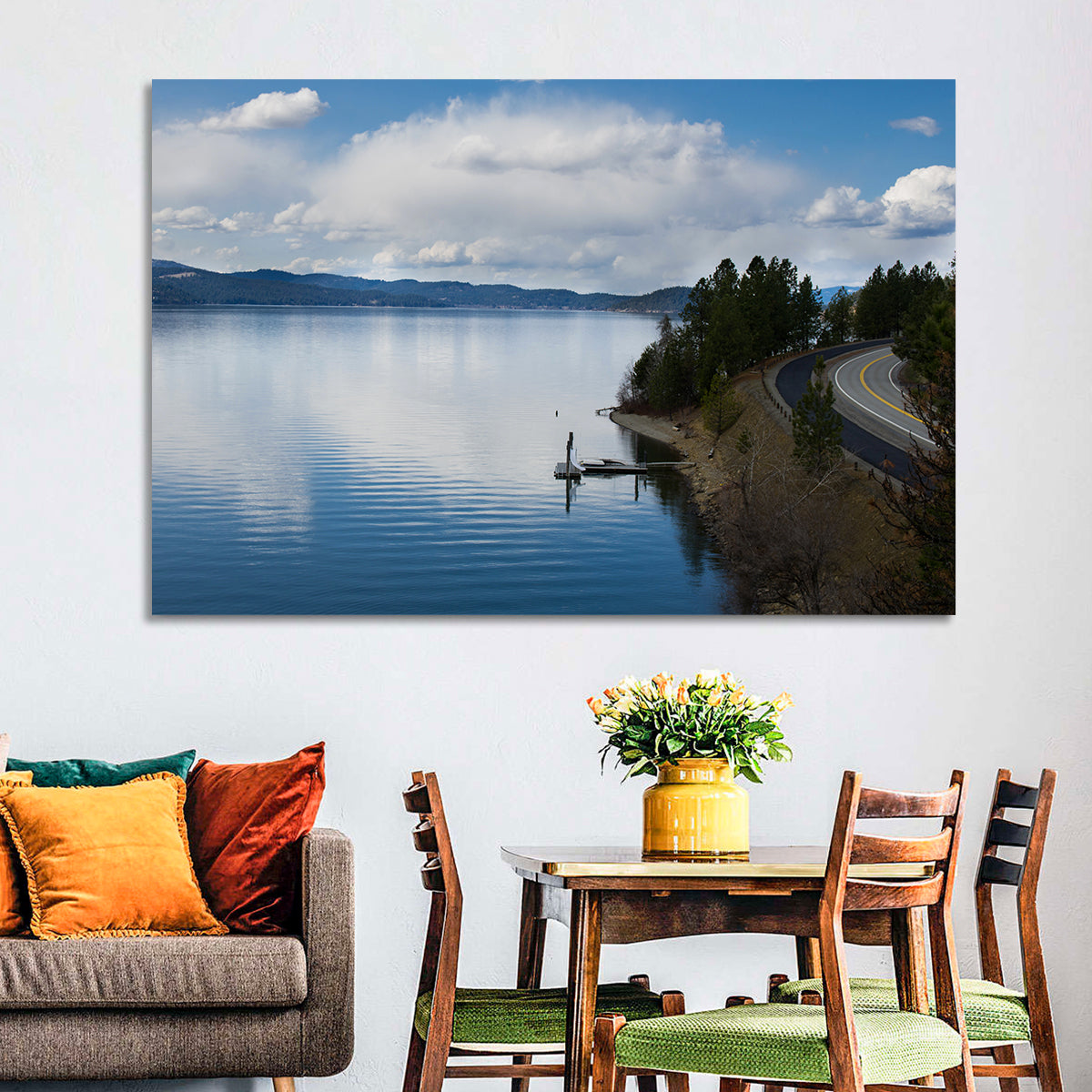 Coeur D'alene Lakeshore View Wall Art in a room, landscape