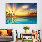 Turquoise Sunset Over Palm Island Wall Art