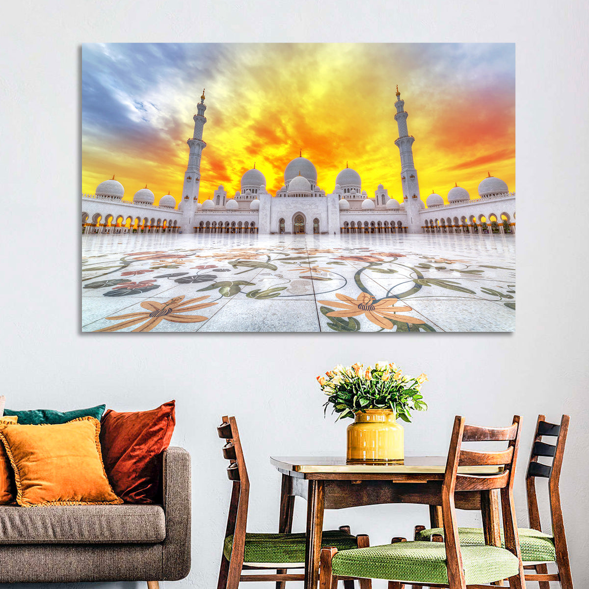 Sheikh Zayed Grand Mosque at Sunset Wall Art in a room, landscape