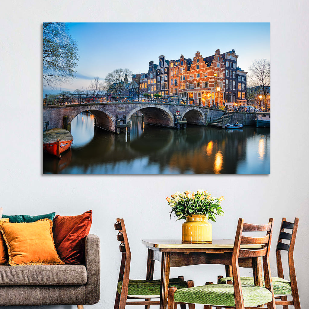 Brouwersgracht Canal Bridge at Dusk Wall Art