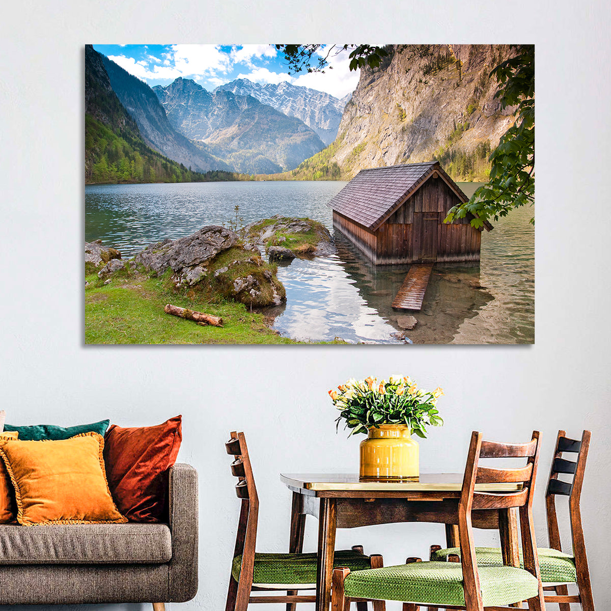 Obersee Boathouse at Königssee Wall Art in a room, landscape