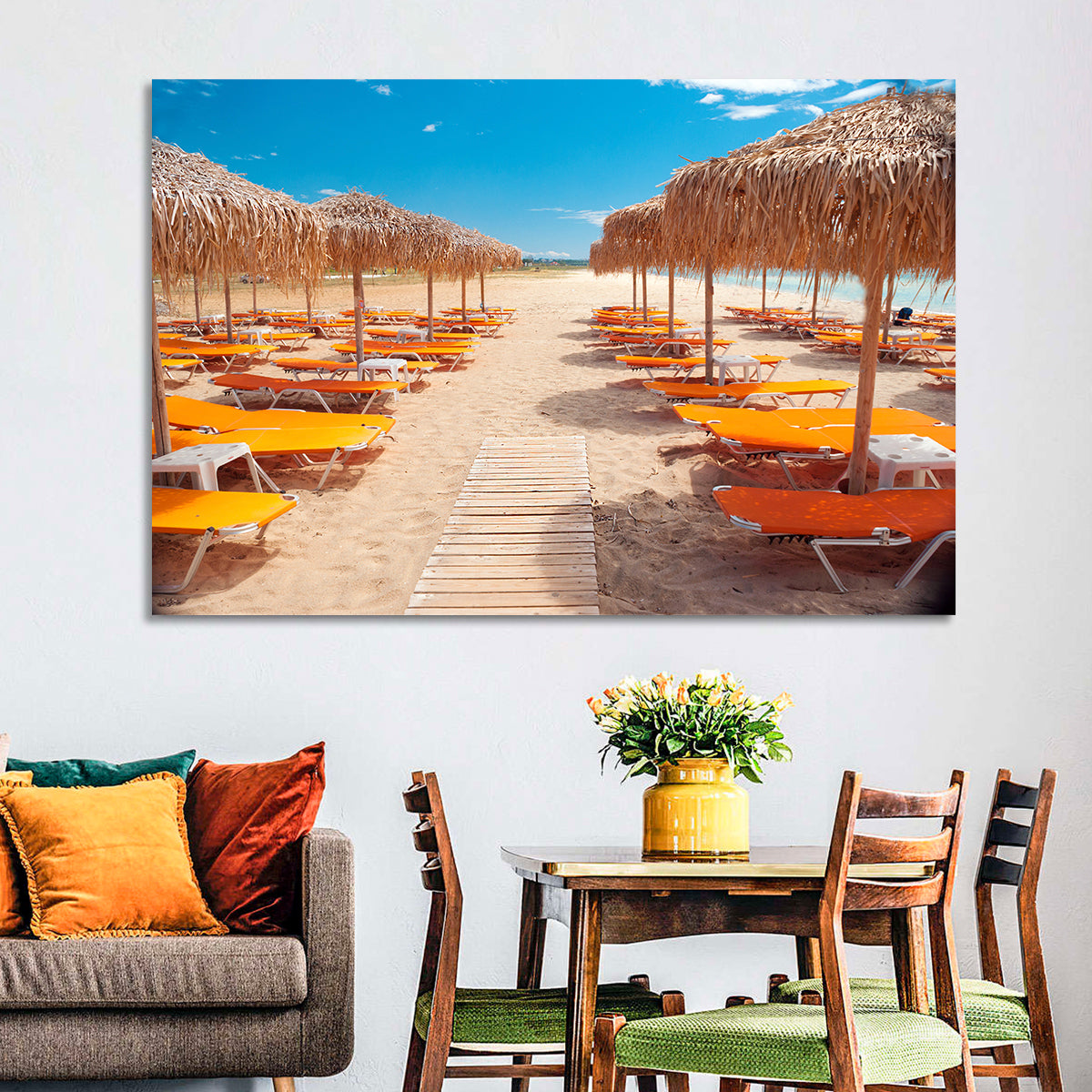 Beach Boardwalk with Orange Loungers Wall Art