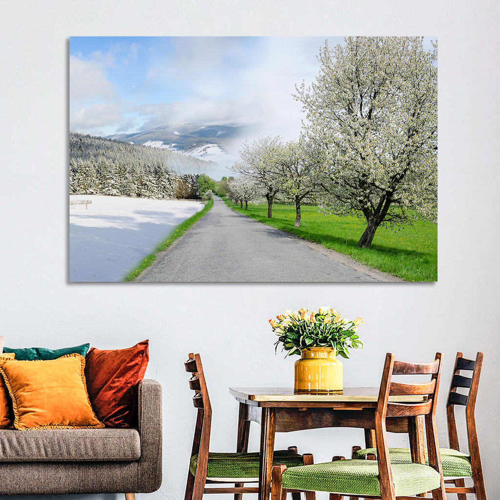 Season Change Road to Snowy Mountain Wall Art