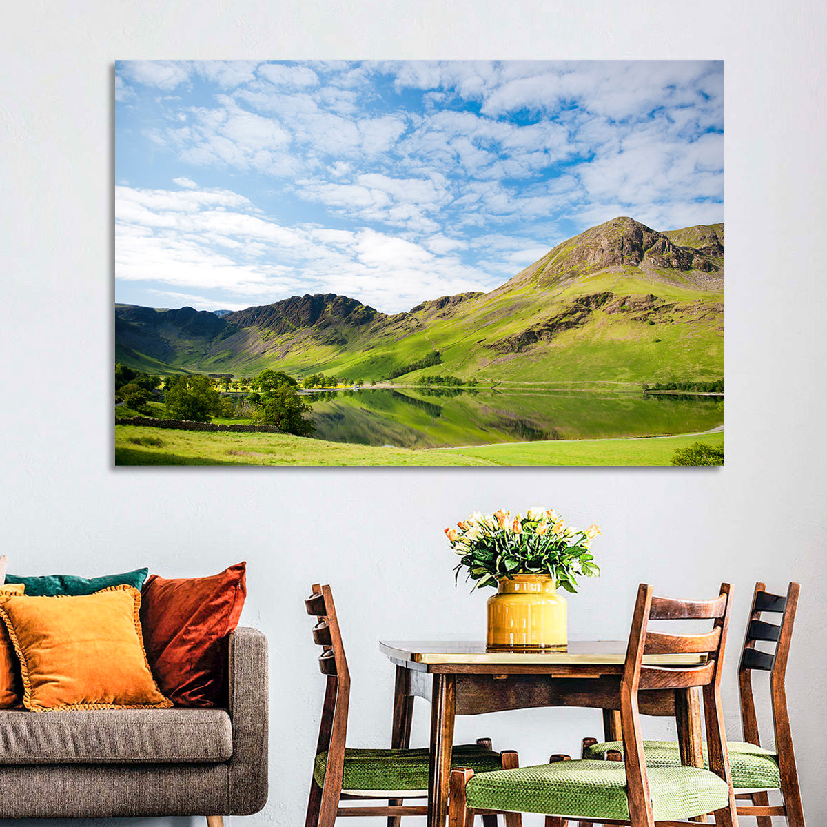 Haystacks Reflection at Buttermere Wall Art in a room, landscape