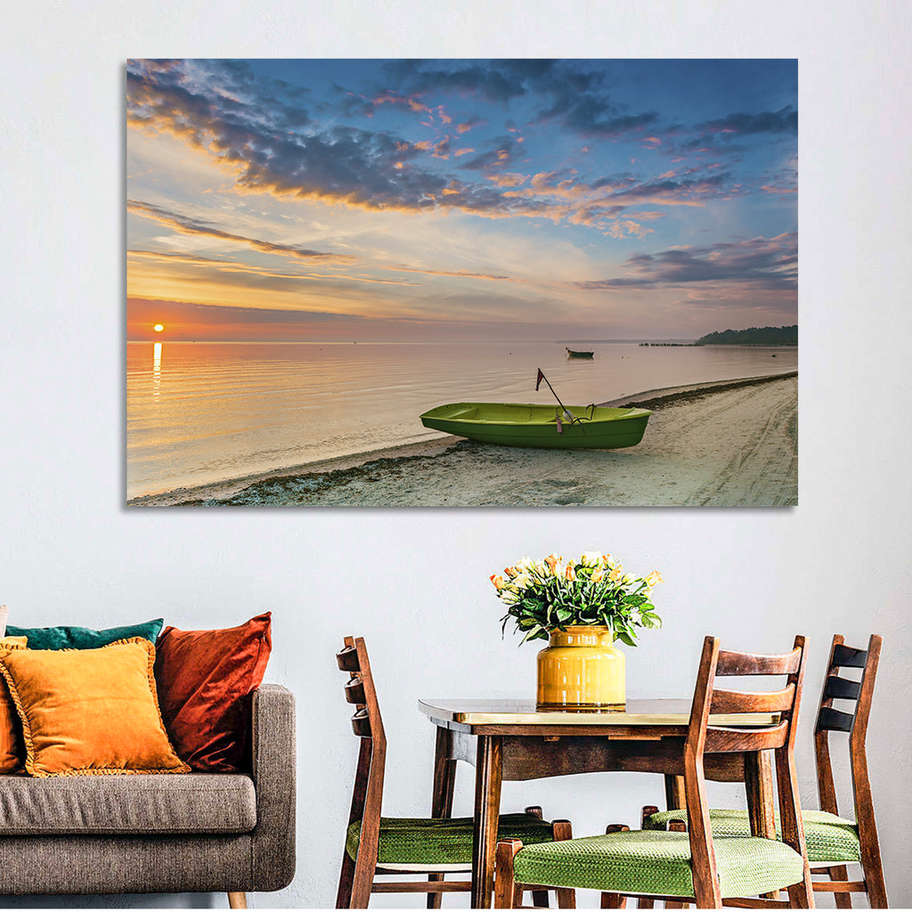 Green Rowboat at Sunrise Wall Art