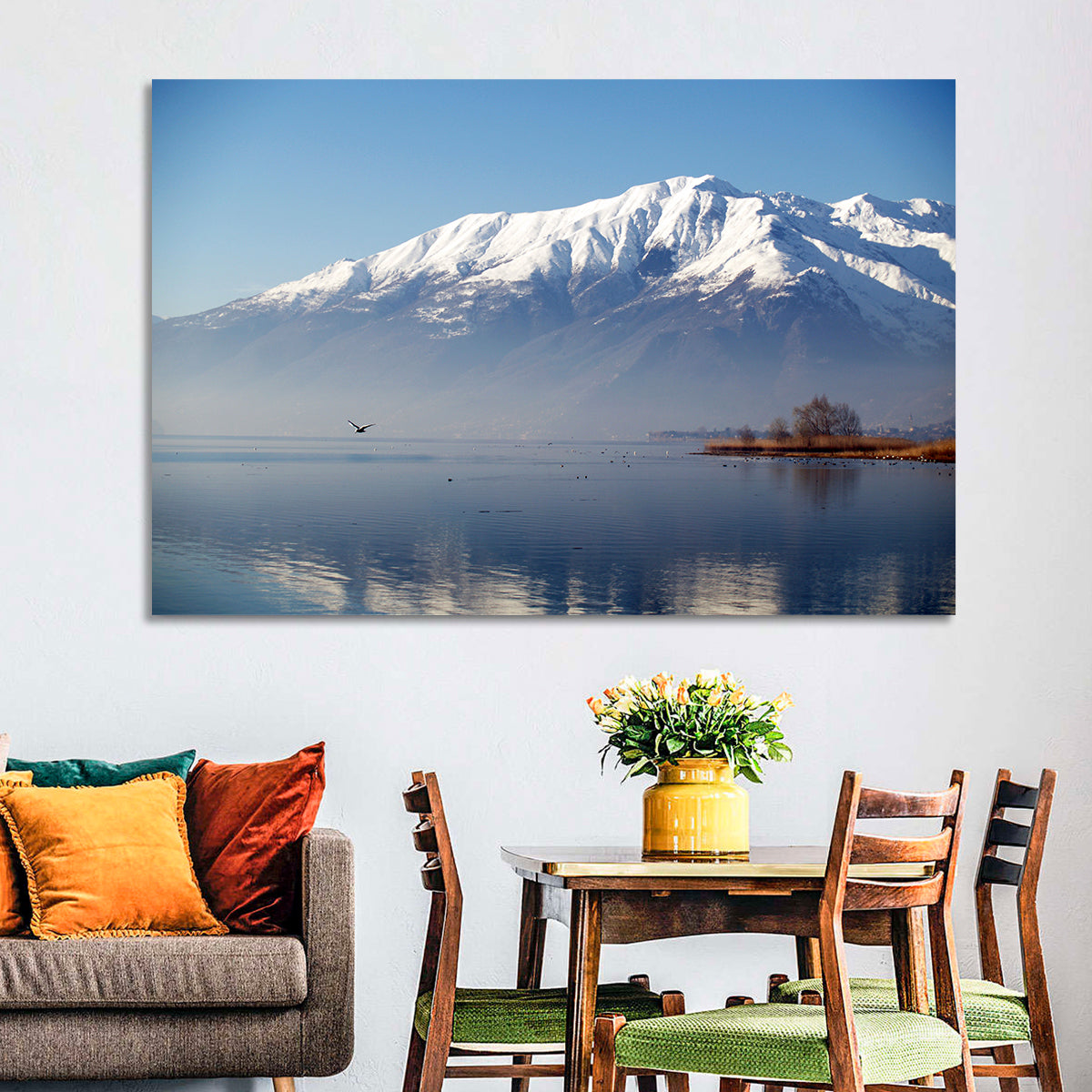 Lake Como Reflection Wall Art in a room, landscape