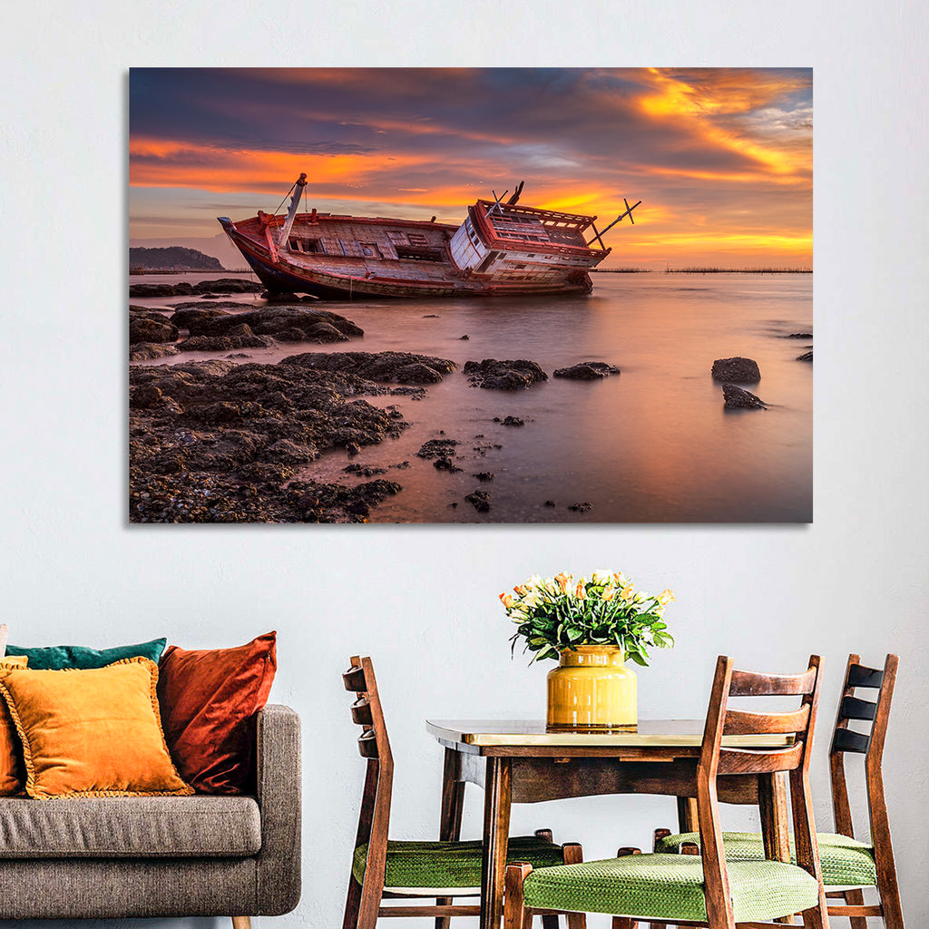 Shipwreck at Sunset Wall Art