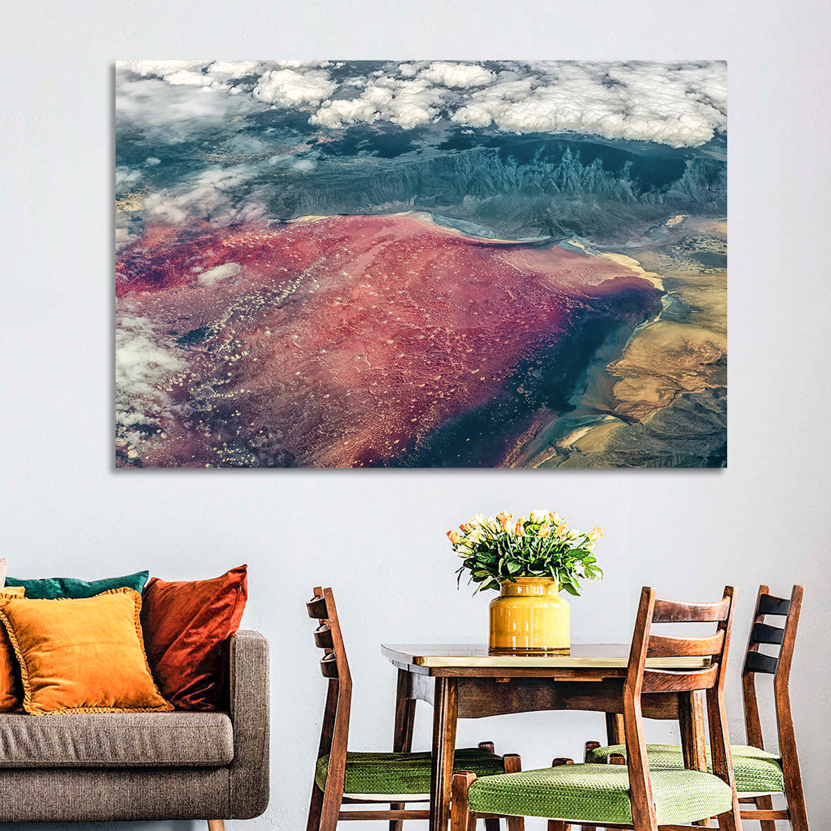 Lake Natron Aerial View Wall Art in a room, landscape