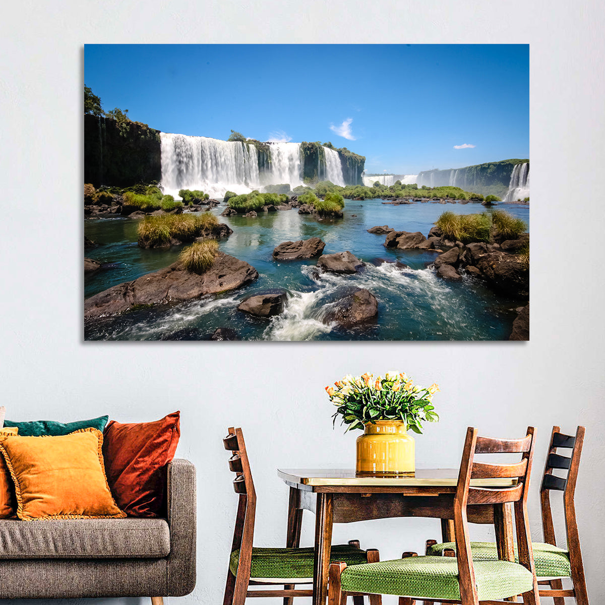 Iguazu River and Falls, Foz Do Iguaçu Wall Art in a room, landscape