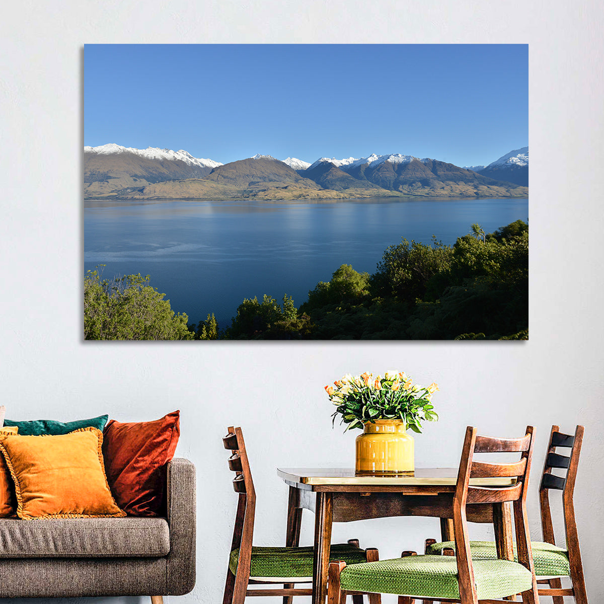 Wanaka Lake Reflection Wall Art in a room, landscape