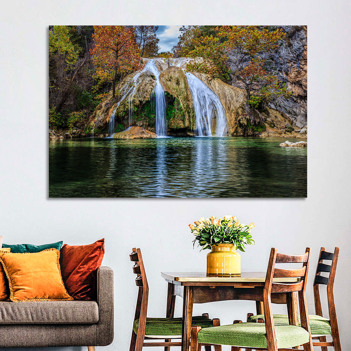 Turner Falls Waterfall Wall Art in a room, landscape