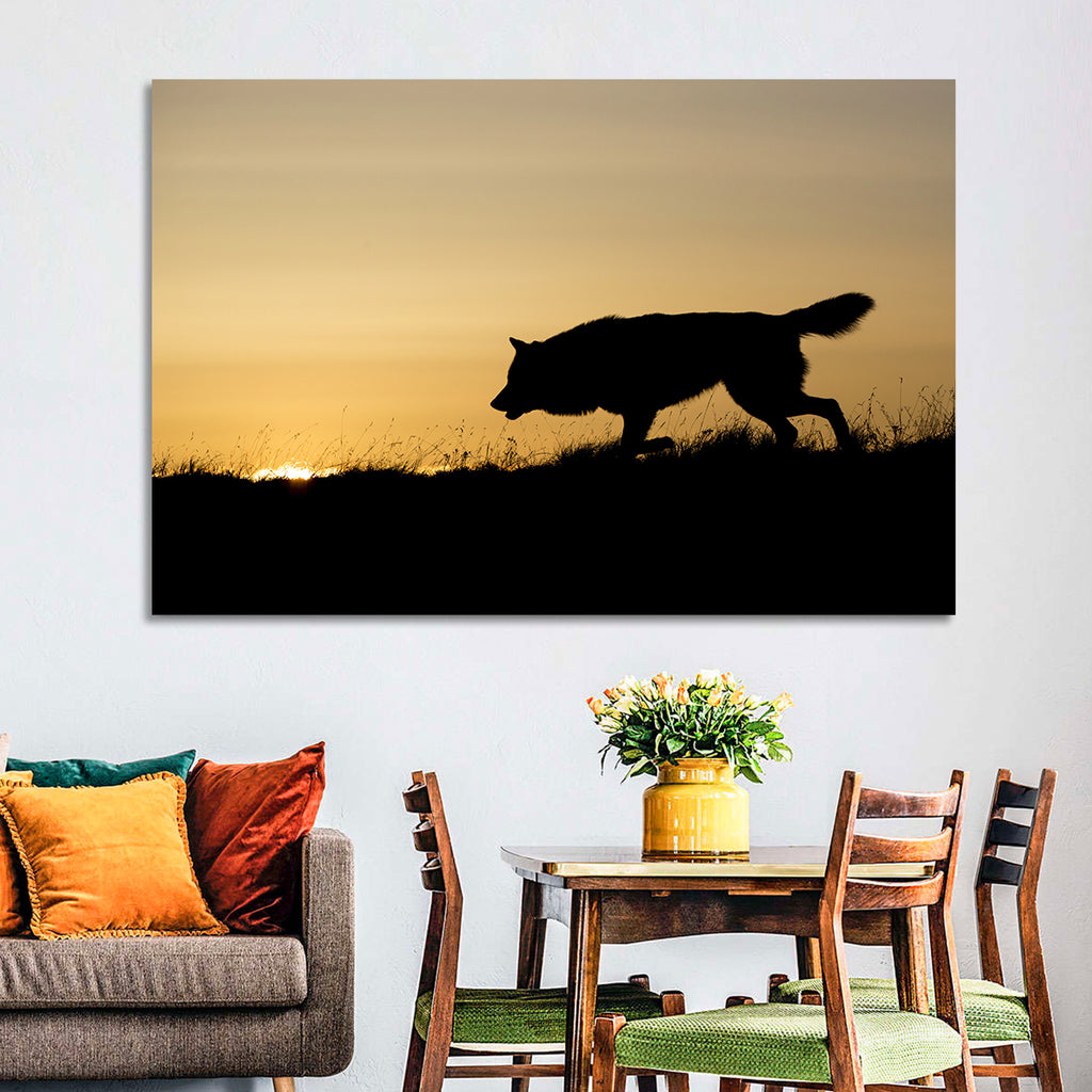 Wolf at Golden Horizon Wall Art