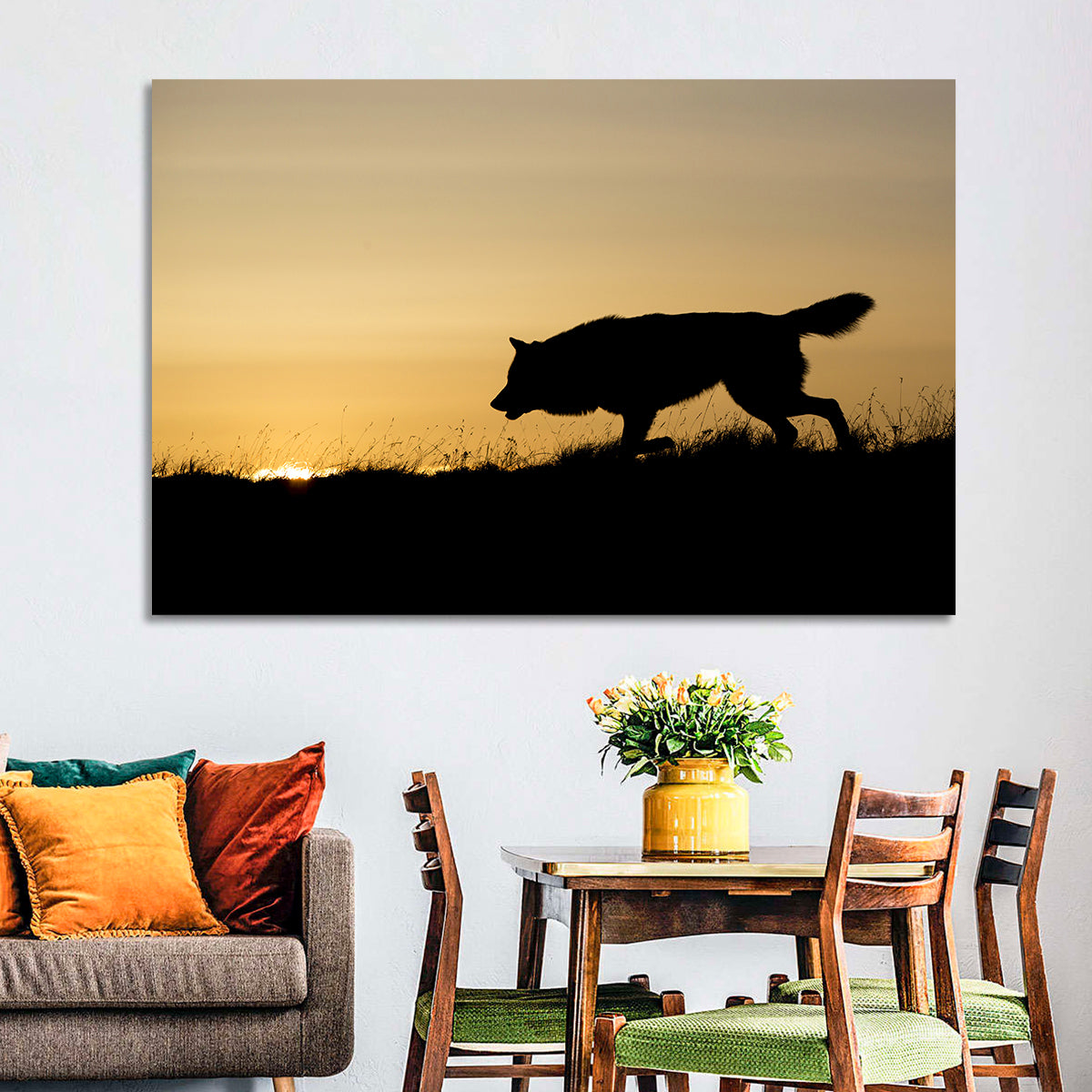 Wolf at Golden Horizon Wall Art