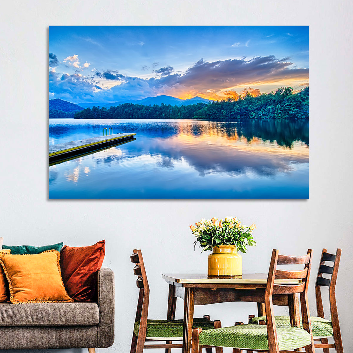 Santeetlah Lake at Golden Hour Wall Art in a room, landscape