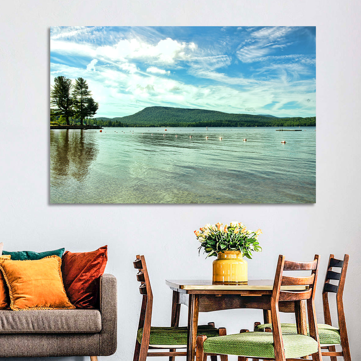Lake Pleasant Reflections Wall Art in a room, landscape