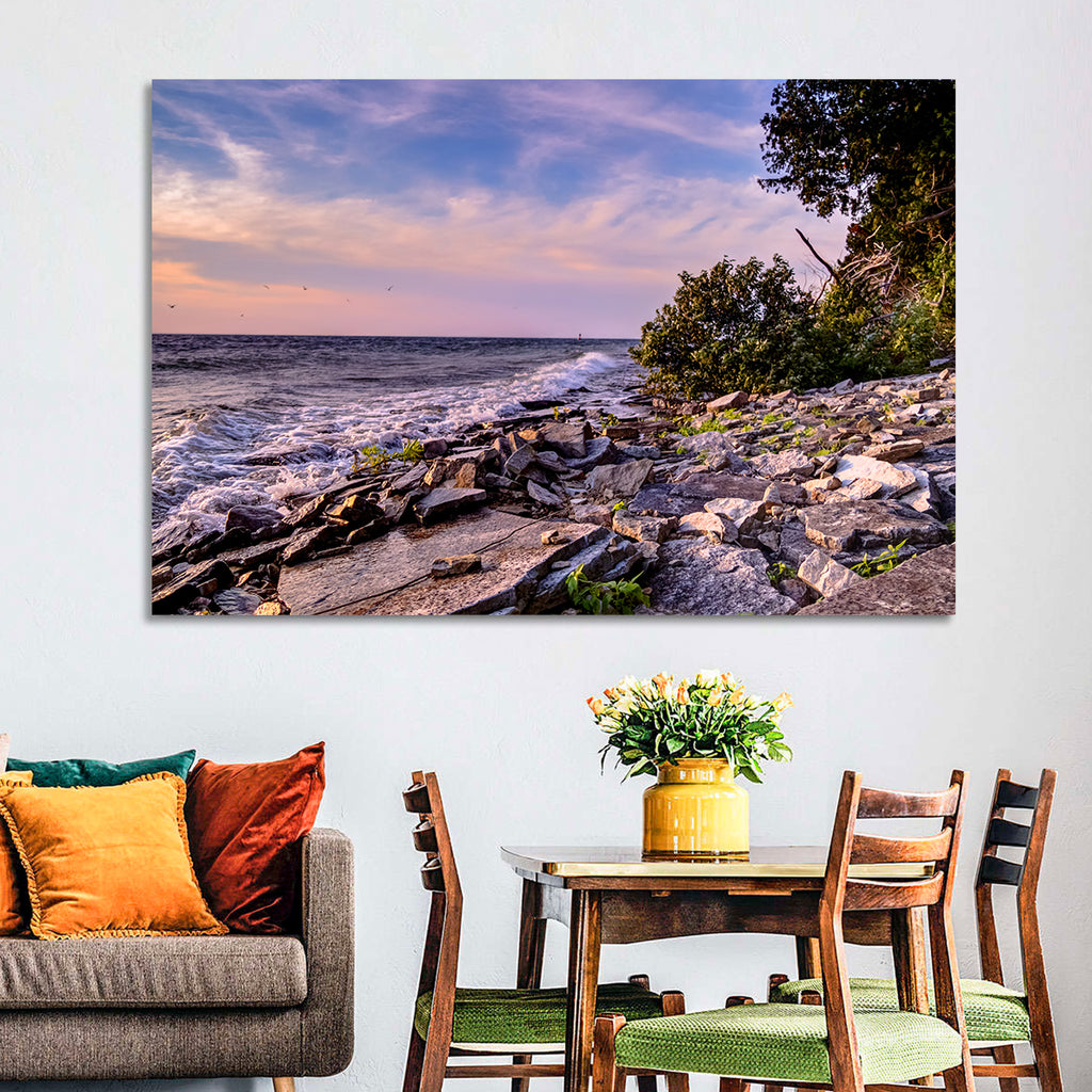 Lake Michigan Rocky Shoreline at Dusk Wall Art