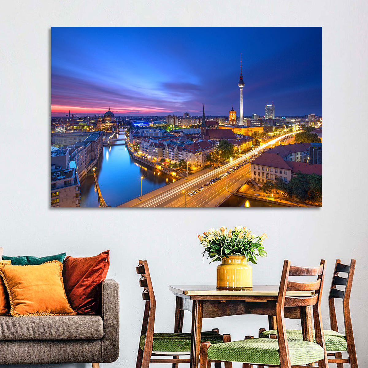 Berlin Skyline at Twilight Wall Art in a room, landscape